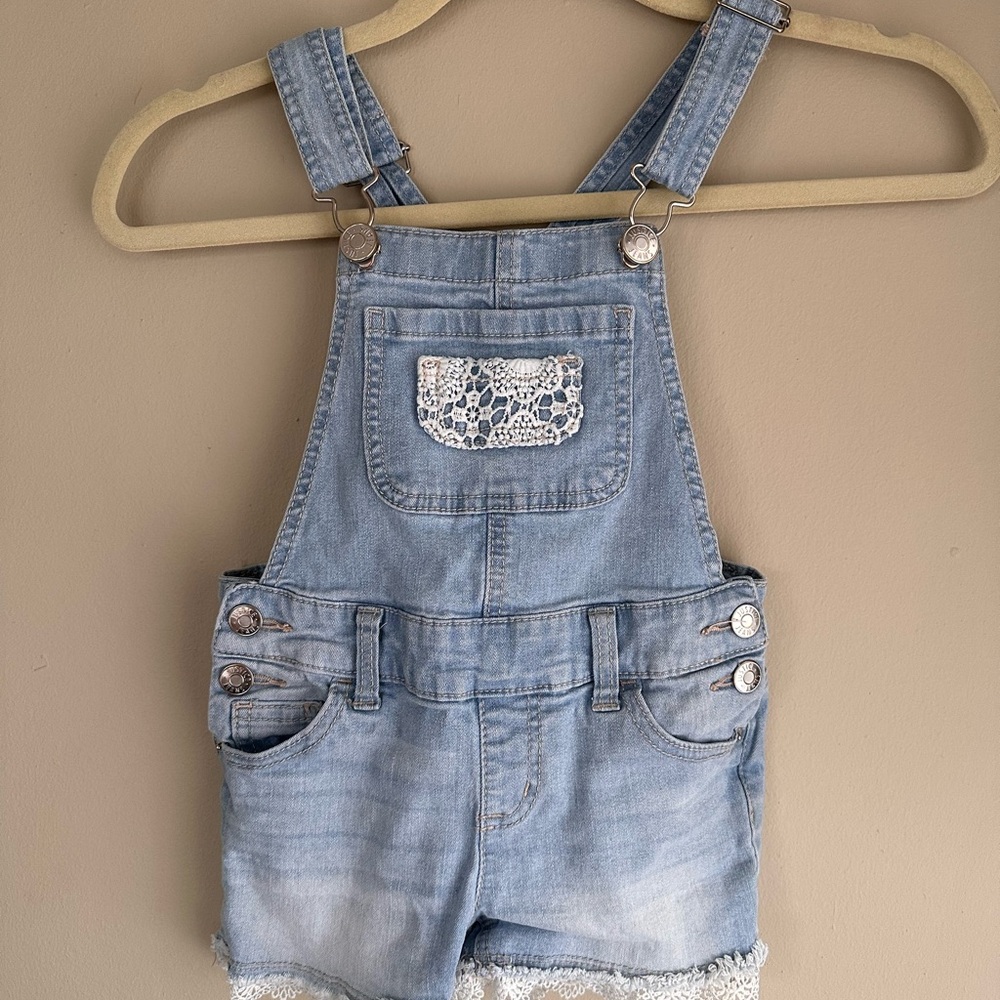 Justice Light Blue Kids Overalls with Lace Pocket and trim size 6 girls